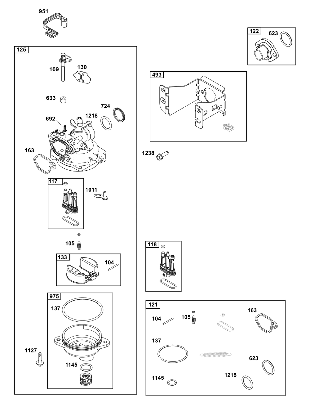 Carburetor Group Diagram and Parts List for 09P902-0018-H5 020000 - 09Z999 Briggs and Stratton Engine